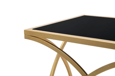 Consolle design in metallo dorato piano in vetro nero cm 160x40x79h