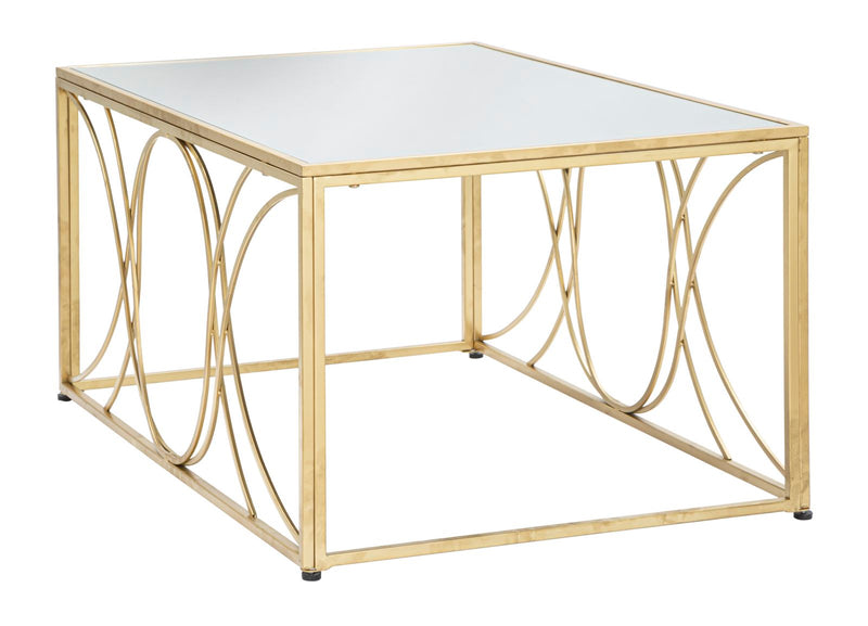 Tavolino da salotto design base in metallo dorato piano con specchio cm 90x60x45h