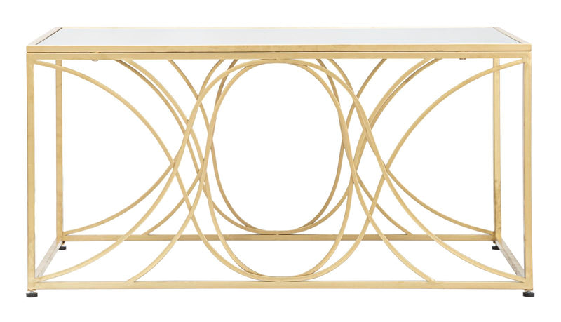 Tavolino da salotto design base in metallo dorato piano con specchio cm 90x60x45h