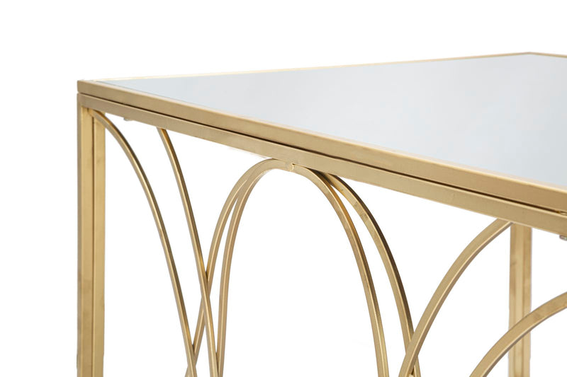 Tavolino da salotto design base in metallo dorato piano con specchio cm 90x60x45h