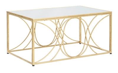 Tavolino da salotto design base in metallo dorato piano con specchio cm 90x60x45h