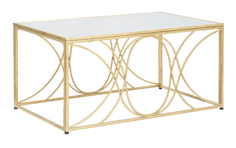 Tavolino da salotto design base in metallo dorato piano con specchio cm 90x60x45h