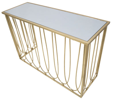 Consolle da ingresso design moderno in metallo colore oro e specchio cm 120x43x80h