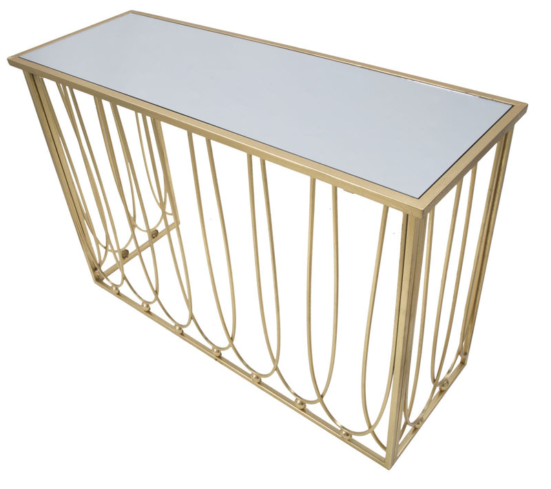 Consolle da ingresso design moderno in metallo colore oro e specchio cm 120x43x80h