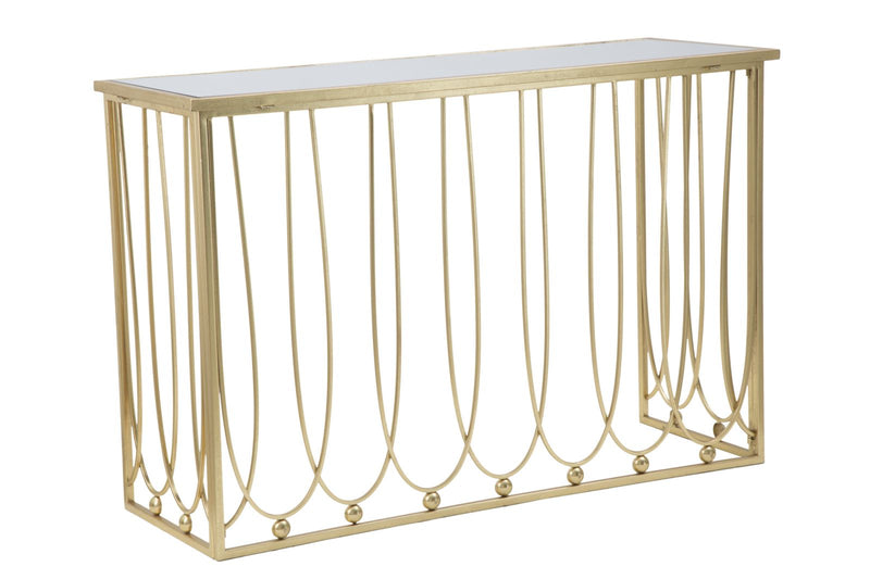 Consolle da ingresso design moderno in metallo colore oro e specchio cm 120x43x80h