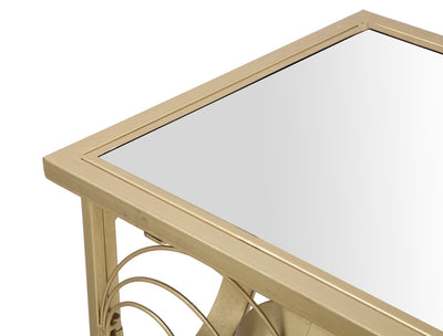 Consolle da ingresso moderna struttura in metallo dorato con piano a specchio cm 120x40x81h