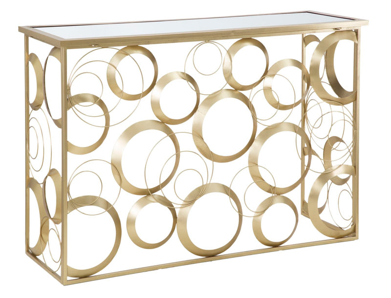 Consolle da ingresso moderna struttura in metallo dorato con piano a specchio cm 120x40x81h