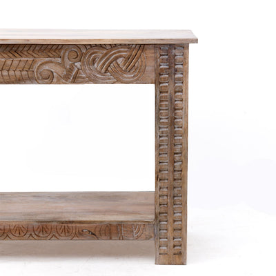 Consolle stile etnico in legno di acacia con intagli cm 140x40x80h
