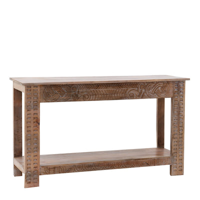 Consolle stile etnico in legno di acacia con intagli cm 140x40x80h