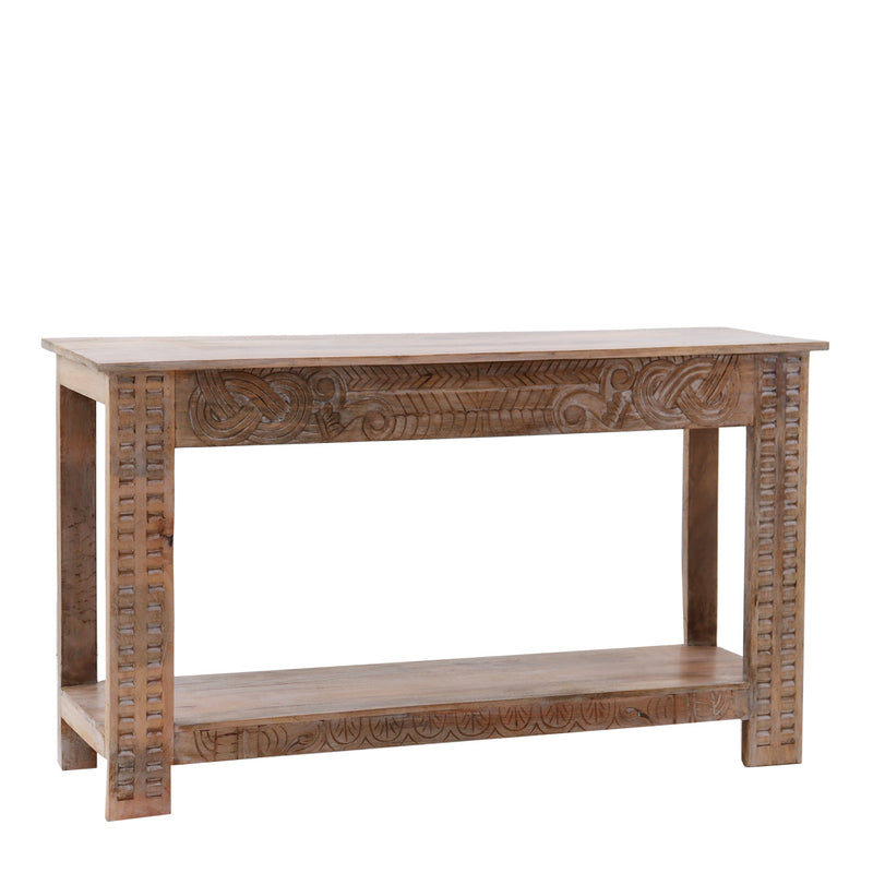 Consolle stile etnico in legno di acacia con intagli cm 140x40x80h