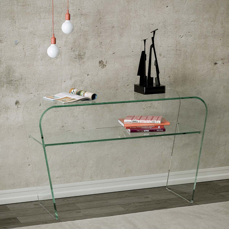Consolle da ingresso in vetro design moderno con ripiano cm 120x40x75cm