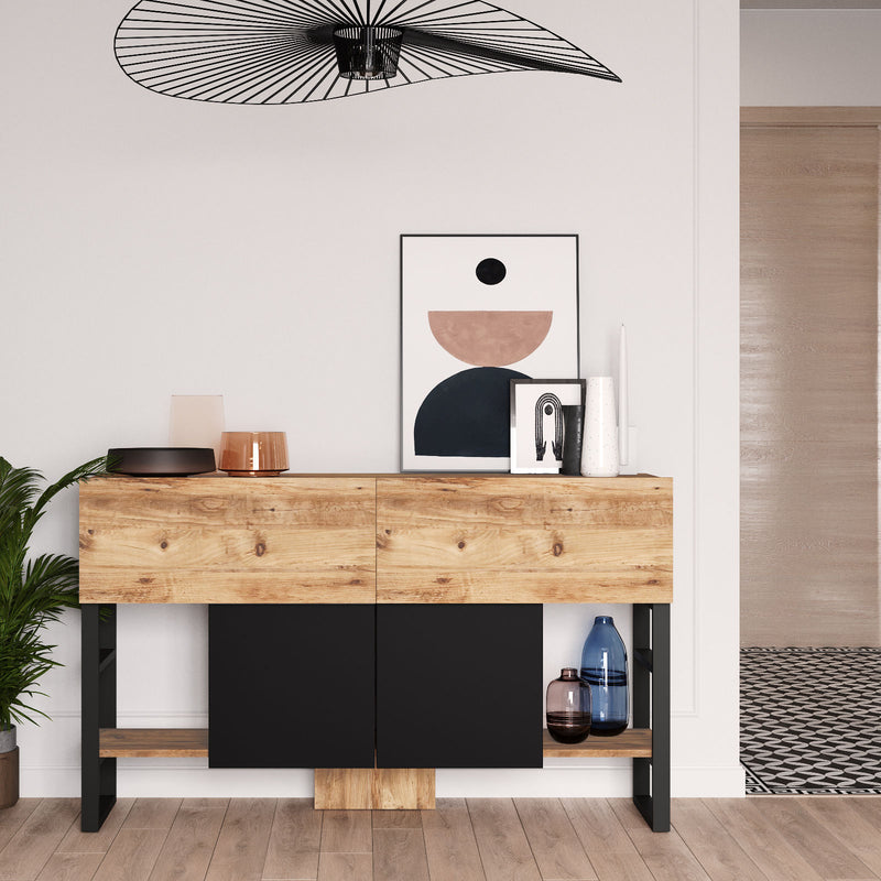 Consolle mobile ingresso moderna con ante a ribalta e gambe in metallo cm 139x43x84h