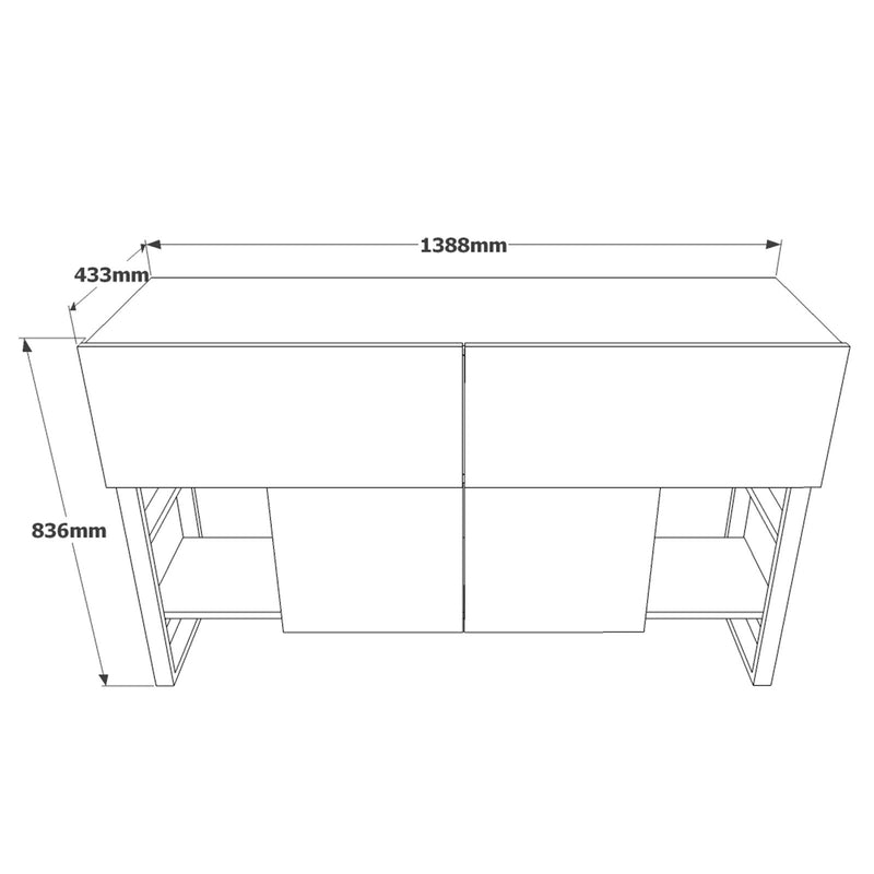 Consolle mobile ingresso moderna con ante a ribalta e gambe in metallo cm 139x43x84h