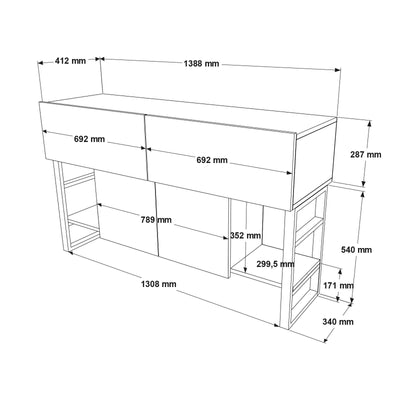 Consolle mobile ingresso moderna con ante a ribalta e gambe in metallo cm 139x43x84h