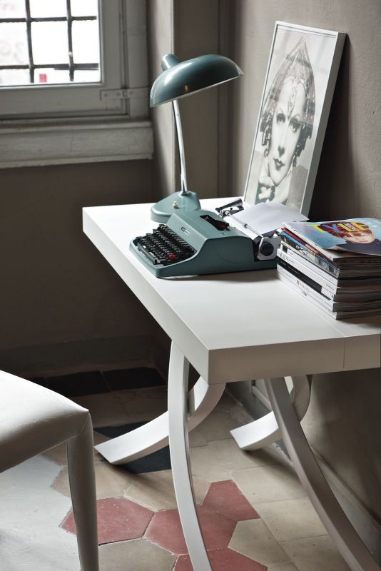 tavolo consolle allungabile piano in legno bianco