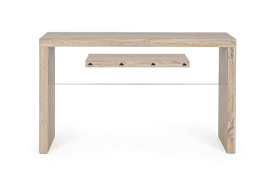 Consolle da ingresso in legno e vetro trasparente con ripiano cm 120x40x73h