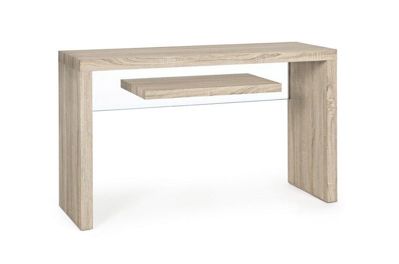 Consolle da ingresso in legno e vetro trasparente con ripiano cm 120x40x73h