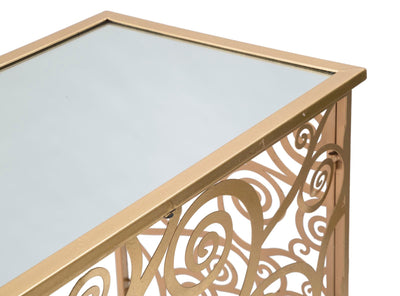 Consolle design da ingresso in metallo dorato con specchio cm 141x40x81h