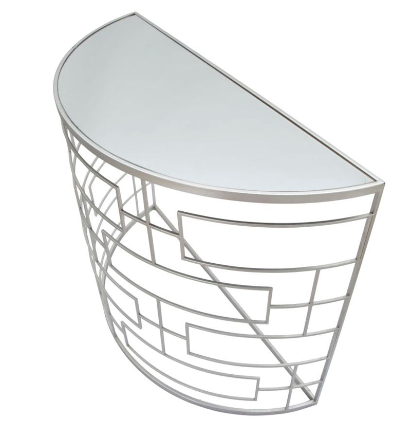 Consolle semicircolare design moderno in metallo con piano a specchio cm 100x40x80h