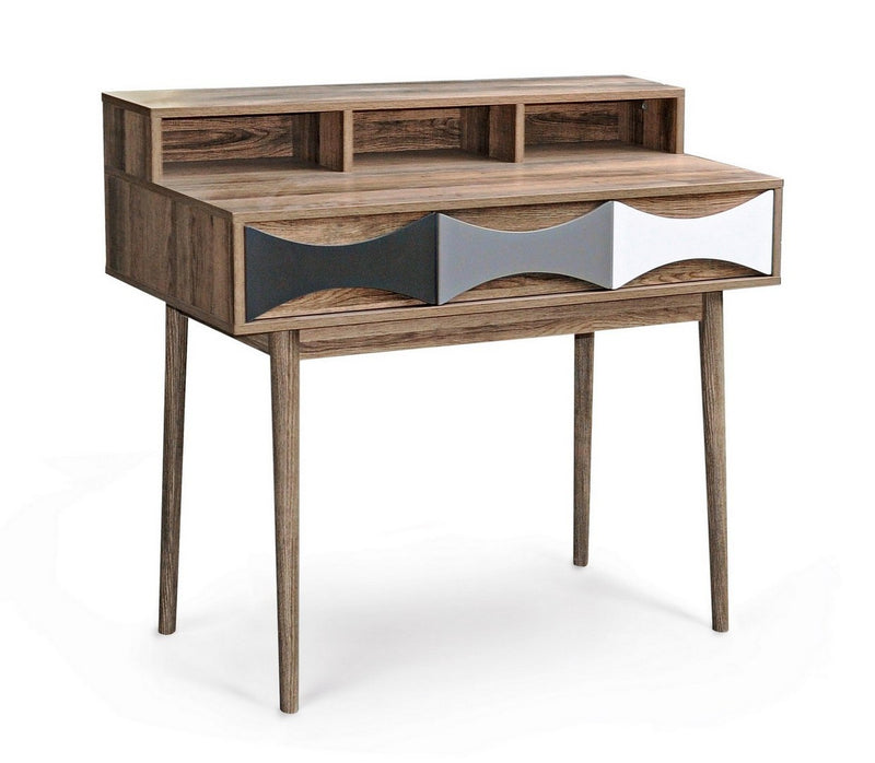 Consolle da ingresso in legno con vani e 3 cassetti decorati cm 100x48x89h