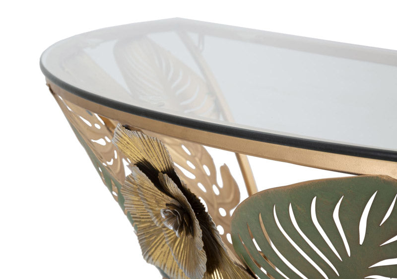 Consolle da ingresso sospesa semicircolare in metallo e piano in vetro cm 120x40x37h