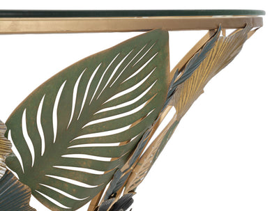 Consolle da ingresso sospesa semicircolare in metallo e piano in vetro cm 120x40x37h