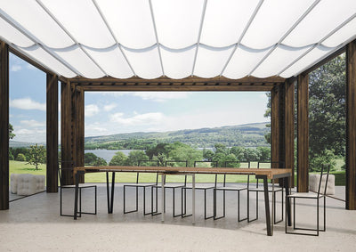 Dalia - Tavolo consolle allungabile moderna da esterno in legno di abete cm 90x40/300x77h