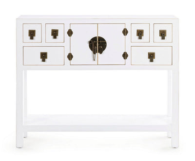 Consolle da ingresso in legno bianco bordino dorato cassetti e ante cm 94x24x78h