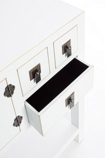 Consolle da ingresso in legno bianco bordino dorato cassetti e ante cm 94x24x78h