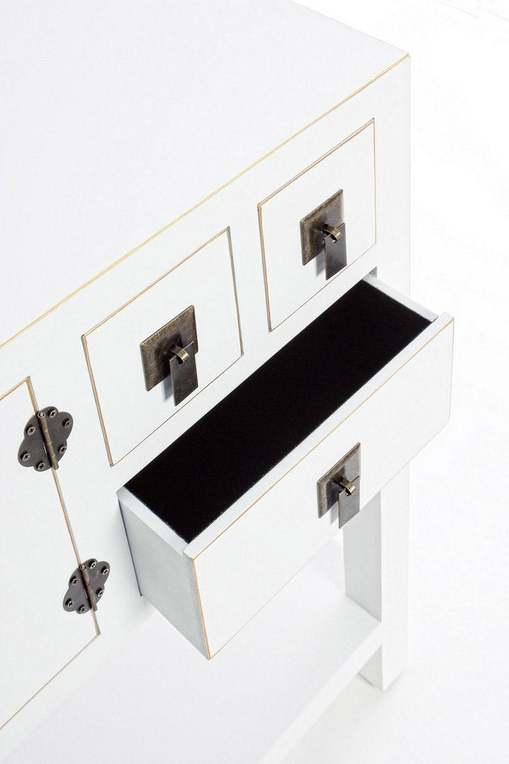 Consolle da ingresso in legno bianco bordino dorato cassetti e ante cm 94x24x78h