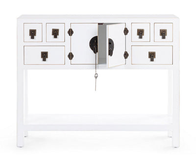 Consolle da ingresso in legno bianco bordino dorato cassetti e ante cm 94x24x78h
