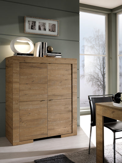 Novenia - Mobile 4 ante credenza alta country in legno rovere miele cm 119x51x140h
