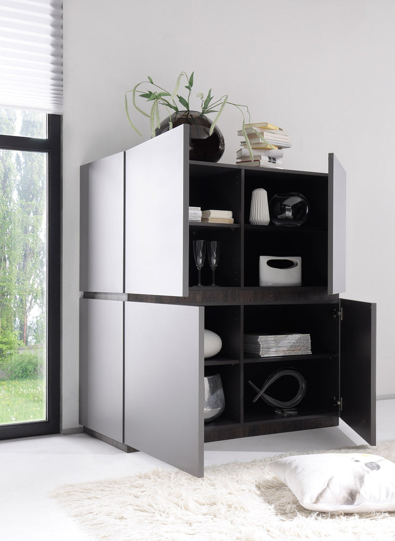 Megan - Credenza alta 4 ante moderna in legno grigio opaco cm 123x51x127h - vari colori