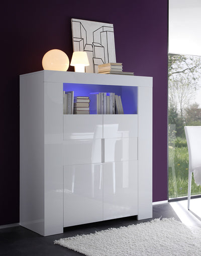 Losanna - Credenza living 2 ante con vano a giorno bianco lucido cm 119x40x140h