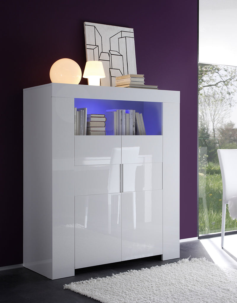Losanna - Credenza living 2 ante con vano a giorno bianco lucido cm 119x40x140h