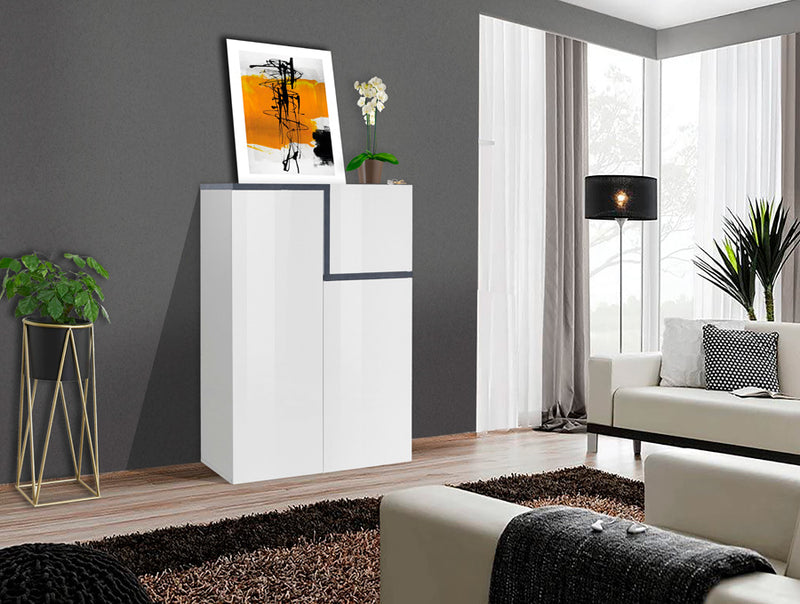 Kristal - Credenza alta moderna in legno da soggiorno 3 ante cm 80x40x126h - vari colori