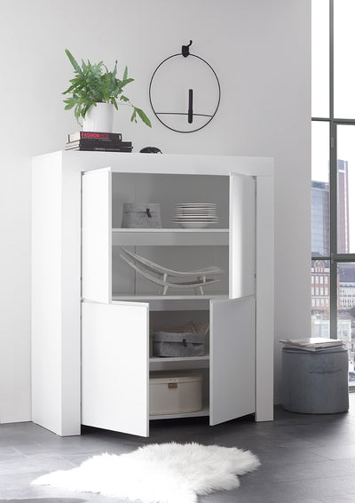 credenza alta 4 ante in legno bianco opaco