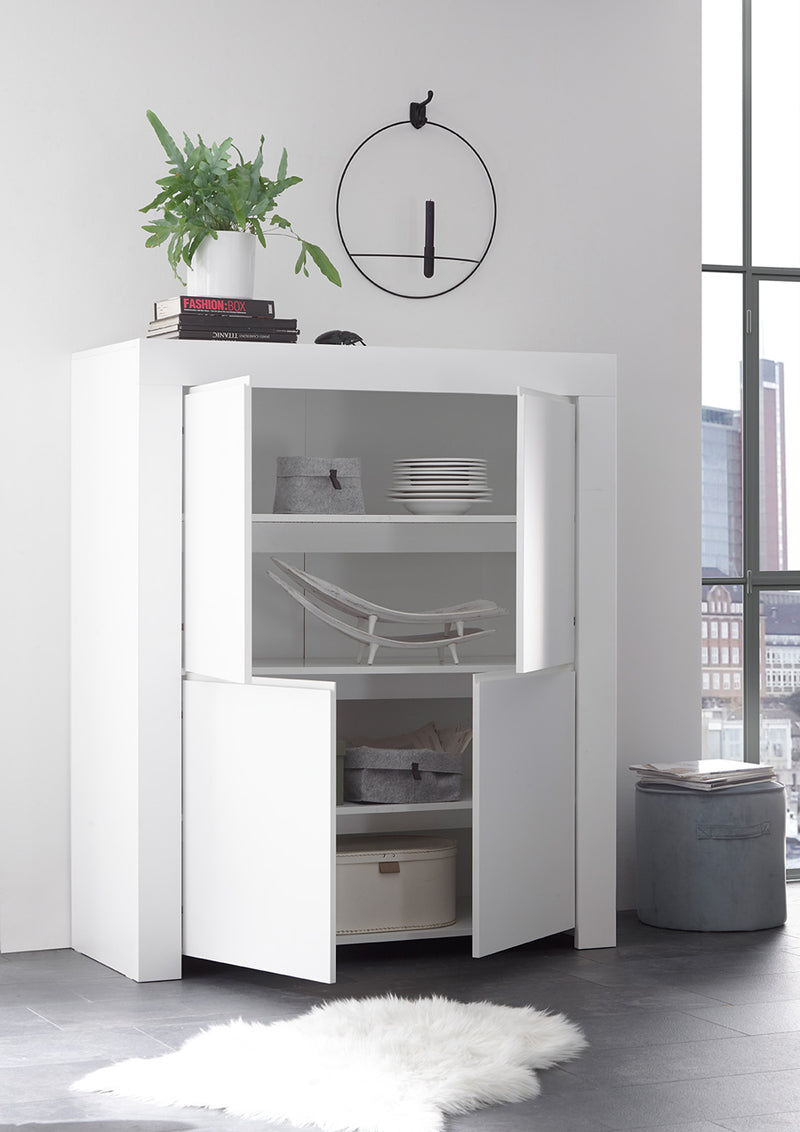 credenza alta 4 ante in legno bianco opaco