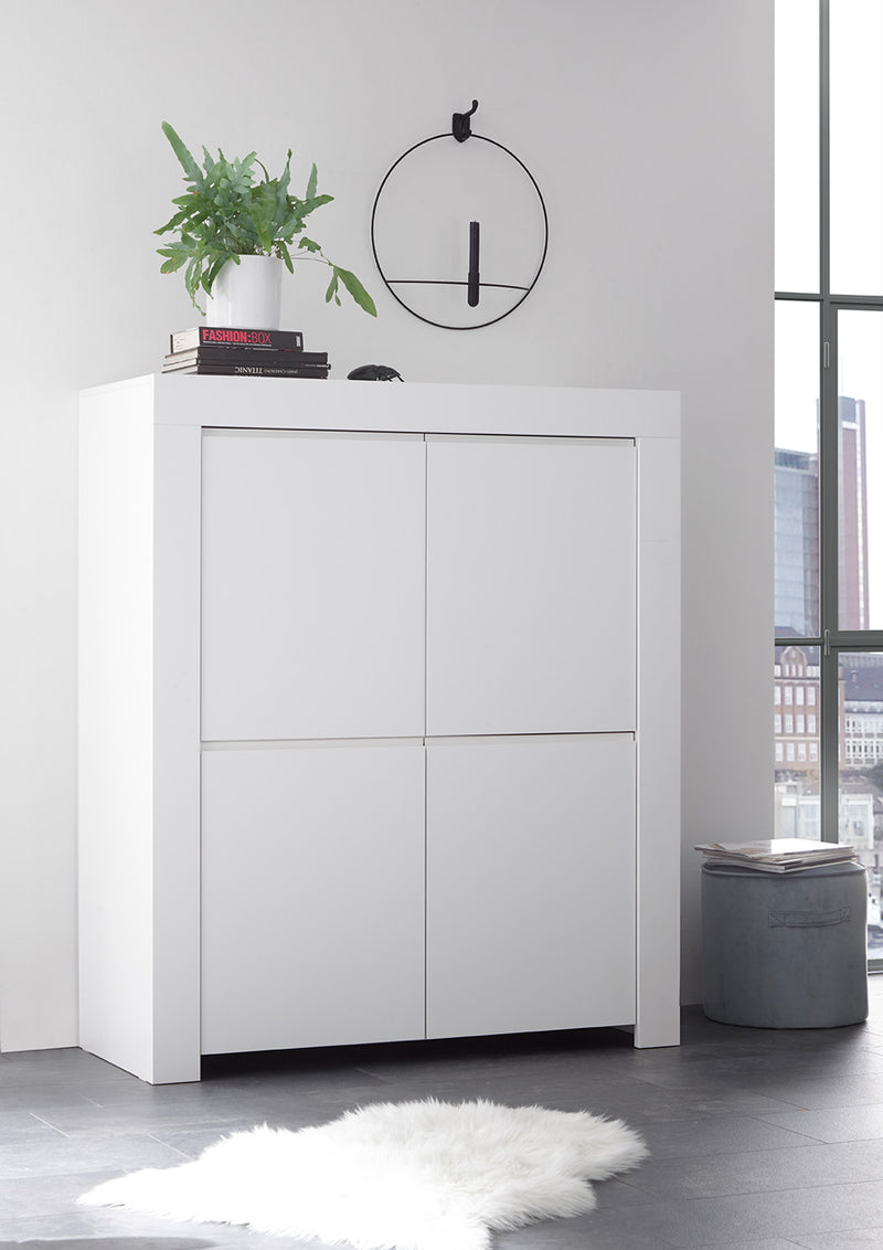 credenza alta 4 ante in legno bianco opaco