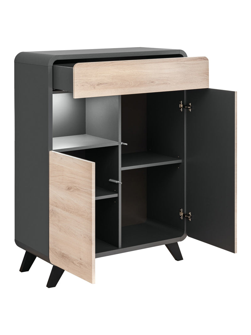 credenza bassa con anta e vani interni luci a led