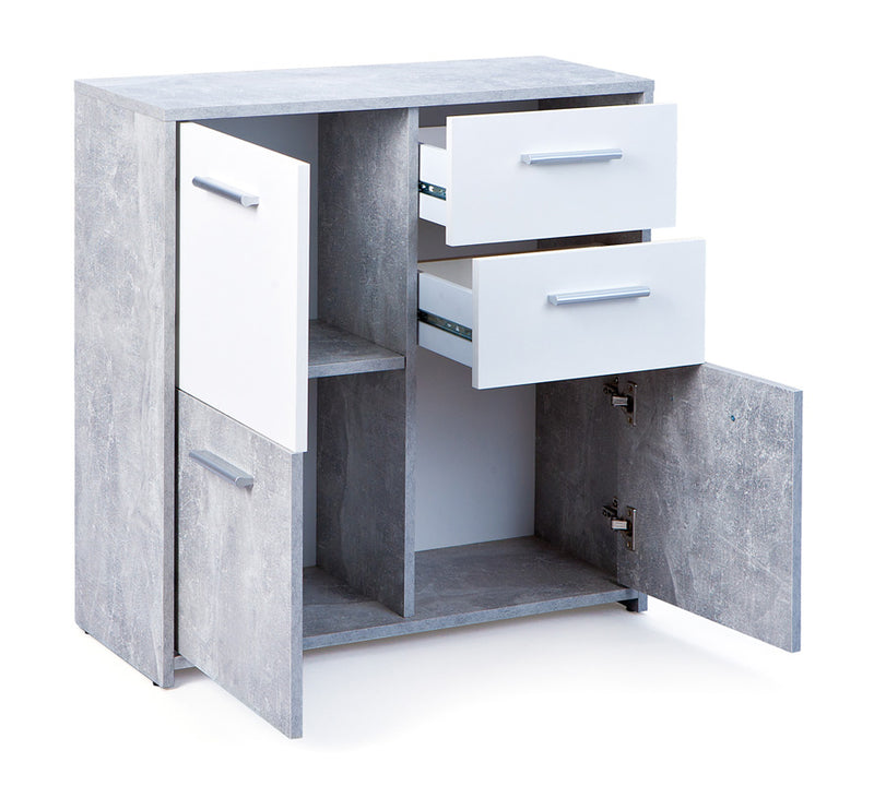Aylen - Credenza moderna con 2 cassetti e 3 ante effetto marmo cm 77x30x77h