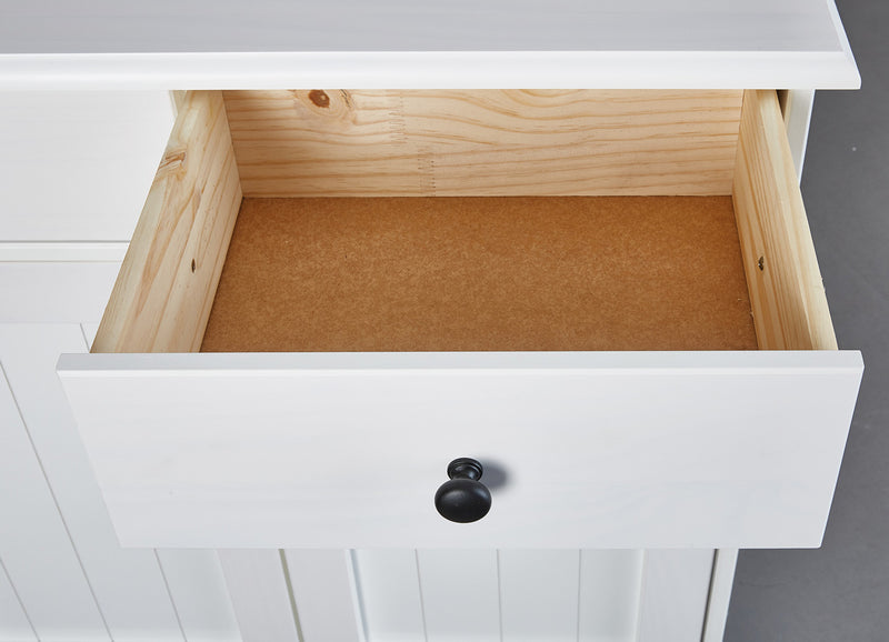 Cristina - Buffet credenza classica con 3 ante e cassetti in legno massello colore bianco cm 131x45x86h
