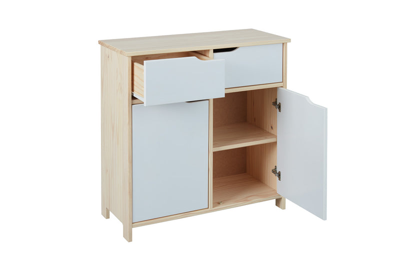 Tride - Credenza buffet moderna con cassetti e ante in legno massello bicolore cm 80x40x80h