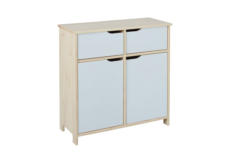 Tride - Credenza buffet moderna con cassetti e ante in legno massello bicolore cm 80x40x80h