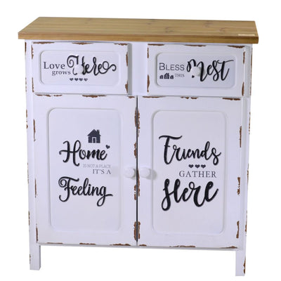 Credenza buffet shabby il legno bianco invecchiato e piano naturale cm 80x38x85h