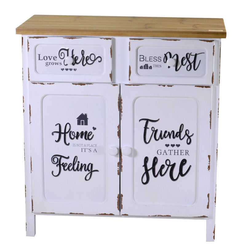 Credenza buffet shabby il legno bianco invecchiato e piano naturale cm 80x38x85h