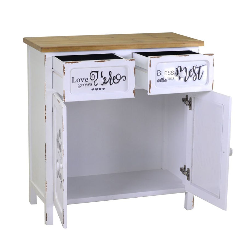 Credenza buffet shabby il legno bianco invecchiato e piano naturale cm 80x38x85h