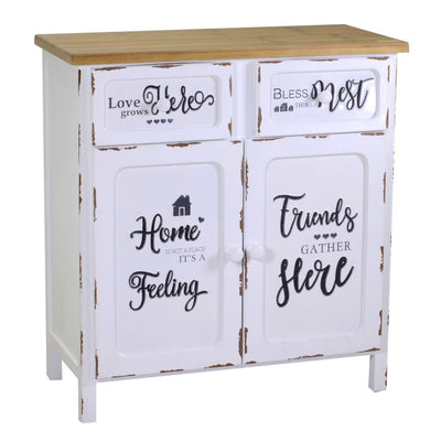 Credenza buffet shabby il legno bianco invecchiato e piano naturale cm 80x38x85h