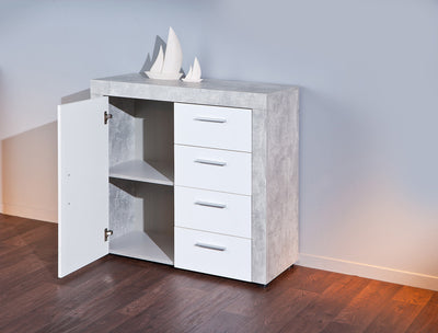 Celide - Credenza cassettiera moderna bianco ed effetto marmo cm 94x40x86h