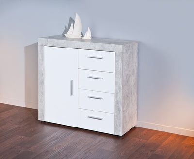 Celide - Credenza cassettiera moderna bianco ed effetto marmo cm 94x40x86h